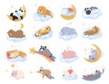 Collection cartoon sleeping animals vector illustration funny asleep relaxing pets and wild animal Royalty Free Stock Photo