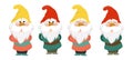 a collection of cartoon smiling gnomes in the flat style on an isolated background.seth cute dwarfs