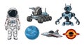 Collection of Cartoon Space Exploration Elements on a White Background Royalty Free Stock Photo