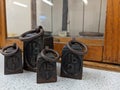 A collection of cast iron vintage lb weights
