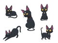Collection of cats. Concept cartoon cat in different poses. Halloween elements set. Vector clipart illustration isolated on white