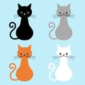 Collection Cats of Different Colors. Vector isolated cat on blue background. Vector illustration of home pets with cute faces