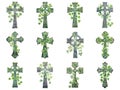 Collection of Celtic Crosses Decorated with Shamrocks