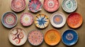 Assortment of ceramic plates, featuring individual and colorful designs