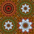 Collection of ceramic tiles with mandalas and flowers. Bandana print. Beautiful pattern with ethnic motifs