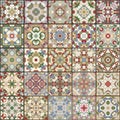 A collection of ceramic tiles in retro colors.