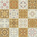 A collection of ceramic tiles in retro colors.