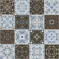 A collection of ceramic tiles in retro colors.