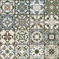 A collection of ceramic tiles in retro colors.