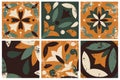 Collection of 6 ceramic tiles, vintage, retro style with scratches