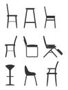 The collection of chair set for dining, living, bar. Black color vector Royalty Free Stock Photo