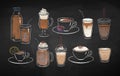 Collection of chalk drawn coffee drinks Royalty Free Stock Photo