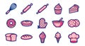 Cute Bakery and Pastry Icon Set Royalty Free Stock Photo