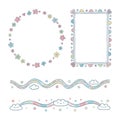 Whimsical hand drawn decorative borders and frames featuring floral elements and rainbows Royalty Free Stock Photo