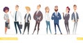 Collection of charming young entrepreneurs or businessmen and managers. Business people standing togever. Modern cartoon style Royalty Free Stock Photo