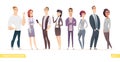 Collection of charming young entrepreneurs or businessmen and managers. Business people standing togever. Modern cartoon style