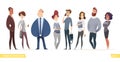 Collection of charming young entrepreneurs or businessmen and managers. Business people standing togever. Modern cartoon style Royalty Free Stock Photo