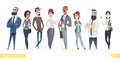 Collection of charming young entrepreneurs or businessmen and managers. Business people standing togever. Modern cartoon style Royalty Free Stock Photo