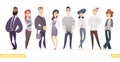 Collection of charming young entrepreneurs or businessmen and managers. Business people standing togever. Modern cartoon style Royalty Free Stock Photo