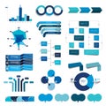 Collection of charts, graphs, flowcharts. Infographics in blue color.