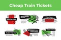 Collection cheap train tickets horizontal placard with place for text vector illustration