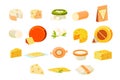 Collection of cheesets, pieces of popular kinds of cheeset vector Illustrations on a white background Royalty Free Stock Photo