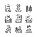 Chef Icons - Culinary Professionals and Kitchen Elements in Line Art Royalty Free Stock Photo