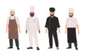 Collection of chefs, qualified cooks, professional restaurant staff or kitchen workers wearing uniform and toque. Set of