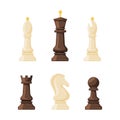 Collection of chess black and white pieces. Bishop, queen, king, knight, rook, pawn piece vector illustration Royalty Free Stock Photo