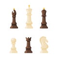 Collection of chess black and white pieces. Bishop, queen, king, knight, rook, pawn vector illustration Royalty Free Stock Photo