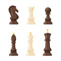 Collection of chess black and white pieces. Queen, king, knight, rook piece vector illustration Royalty Free Stock Photo