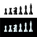 Collection of chess figures black and white background