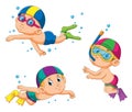 The collection of the children diving under the water