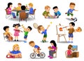 Collection of children doing different school and leisure time activities Royalty Free Stock Photo