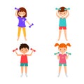 Collection children with dumbbels. Kids fitness. Royalty Free Stock Photo