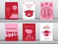 Collection of chinese new year 2019 zodiac,Craft style,cards,poster,template,cards,animals,pig,Vector illustrations Royalty Free Stock Photo