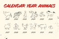 Collection of chinese year calendar animals silhouettes isolated on white background. Royalty Free Stock Photo