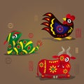 Chinese Zodiac Mascots: Rooster, Snake and Ox