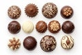 A collection of choclate pralines ornaments isolated on a white background