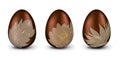 Collection chocolate Easter eggs. Vector chocolate eggs decorated with golden outline of tropical flowers. Design