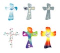 Set modern isolated Christian crosses. Cross collection with symbols of Christianity. Religious signs