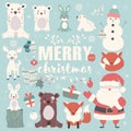 Collection of Christmas animals, lettering and Santa Claus