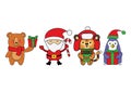 Collection of Christmas animals with Santa. Merry Christmas illustrations of cute stickers. Royalty Free Stock Photo