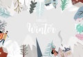 Collection of Christmas background set with house,snow,mountain.Editable vector illustration for New year invitation,postcard and Royalty Free Stock Photo