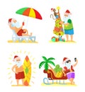 Collection of Christmas Beach Holiday Santa Vector