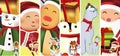 Collection Christmas characters. Christmas snowman, Santa Clause, elves, reindeer, lamas, penguins. Icon set. Vector Royalty Free Stock Photo