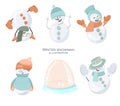 Collection of Christmas cute snowmen and empty snow glass globe Royalty Free Stock Photo