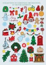 Collection of Christmas decorations, stickers. Colorful vector illustration. 47 elements Royalty Free Stock Photo
