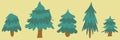 Collection Christmas Fir Tree. New year green sketch cute set. Firtree or pine. Xmas cozy spruce decoration hand drawn
