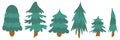 Collection Christmas Fir Tree. New year green sketch cute set. Firtree or pine. Xmas cozy spruce decoration hand drawn